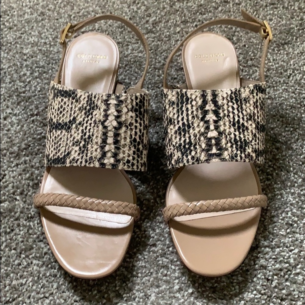 Cole Hahn snakeskin sandal wedges